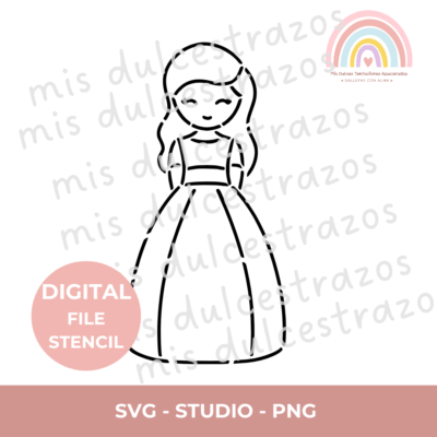 ARCHIVO DIGITAL STENCIL NIÑA COMUNIÓN PELO ONDULADO ( NO ES UN ARTÍCULO FÍSICO )