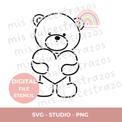 ARCHIVO DIGITAL STENCIL OSITO CORAZÓN ( NO ES UN ARTÍCULO FÍSICO )