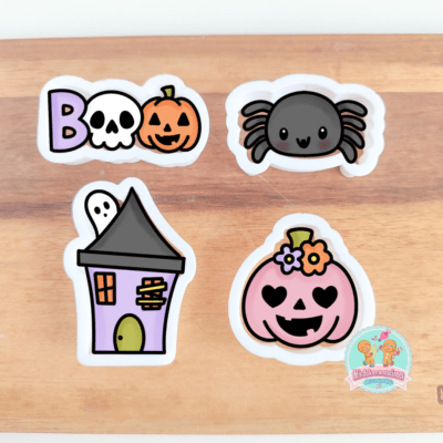 PACK 4 CORTADORES MINIS HALLOWEEN 5 CM APROX ( CALABAZA HIPPIE, MINI MANSIÓN , ARAÑA Y BOO )