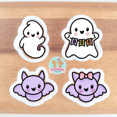 PACK 4 CORTADORES MINIS HALLOWEEN 5 CM ( FANTASMA CHUBBY + FANTASMA CHUBBY MINO BOO + MURCIÉLAGO CHUBBY + MURCIÉLAGO CHUBBY LAZO ) )