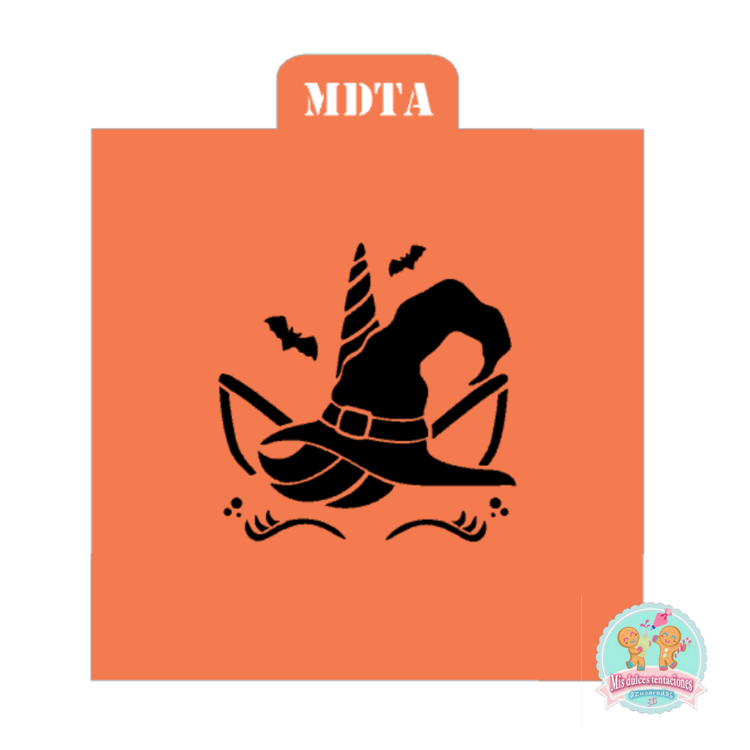 STENCIL UNICORNIO HALLOWEEN SOMBRERO BRUJA