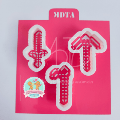 PACK 3 CORTADORES HERRAMIENTAS MINECRAFT ( ESPADA, PICO Y AZADA ) 5 CM