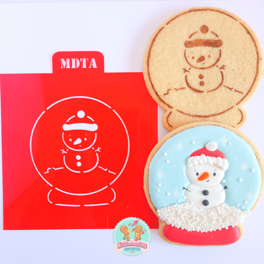STENCIL BOLA DE NIEVE CON MUÑECO DE NIEVE